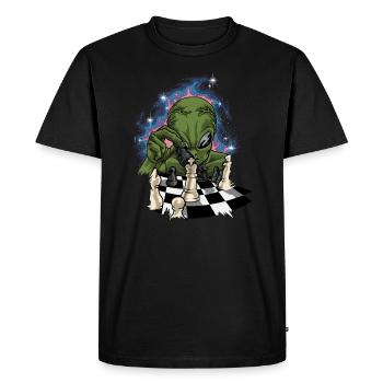 Green Alien With Chessboard - Chess - Men's Premium Organic T-Shirt - black - Front - Nico (187cm)