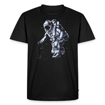 Astronaut petting a cat in space Galactic Kitten - Men's Premium Organic T-Shirt - black - Front - Nico (187cm)