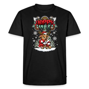 Happy Yule Viking Christmas Deer Stag - Men's Premium Organic T-Shirt - black - Front - Nico (187cm)