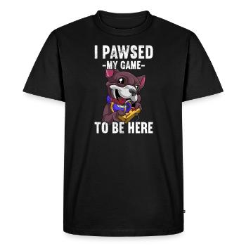 I Pawsed My Game To Be Here Gaming Dog Gamer - Men's Premium Organic T-Shirt - black - Front - Nico (187cm)