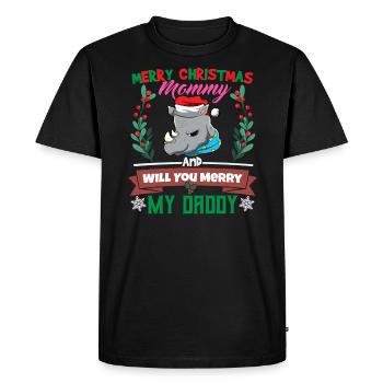 Joyeux Noël maman et voulez-vous joyeux mon papa - T-shirt Premium bio Homme - noir - Devant - Nico (187cm)