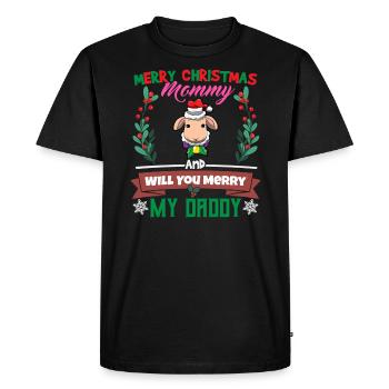 Joyeux Noël maman et voulez-vous joyeux mon papa - T-shirt Premium bio Homme - noir - Devant - Nico (187cm)