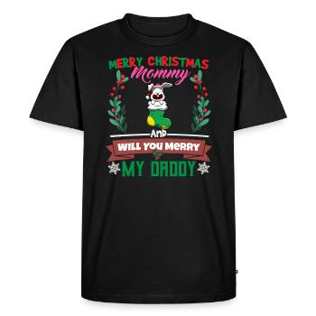 Joyeux Noël maman et voulez-vous joyeux mon papa - T-shirt Premium bio Homme - noir - Devant - Nico (187cm)