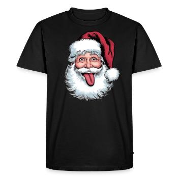 Père Noël Drôle Visage Langue Sortante - T-shirt Premium bio Homme - noir - Devant - Nico (187cm)