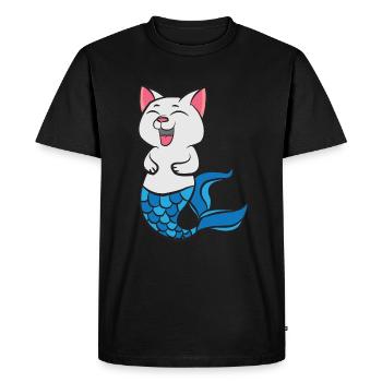 Chat sirène qui rit - T-shirt Premium bio Homme - noir - Devant - Nico (187cm)