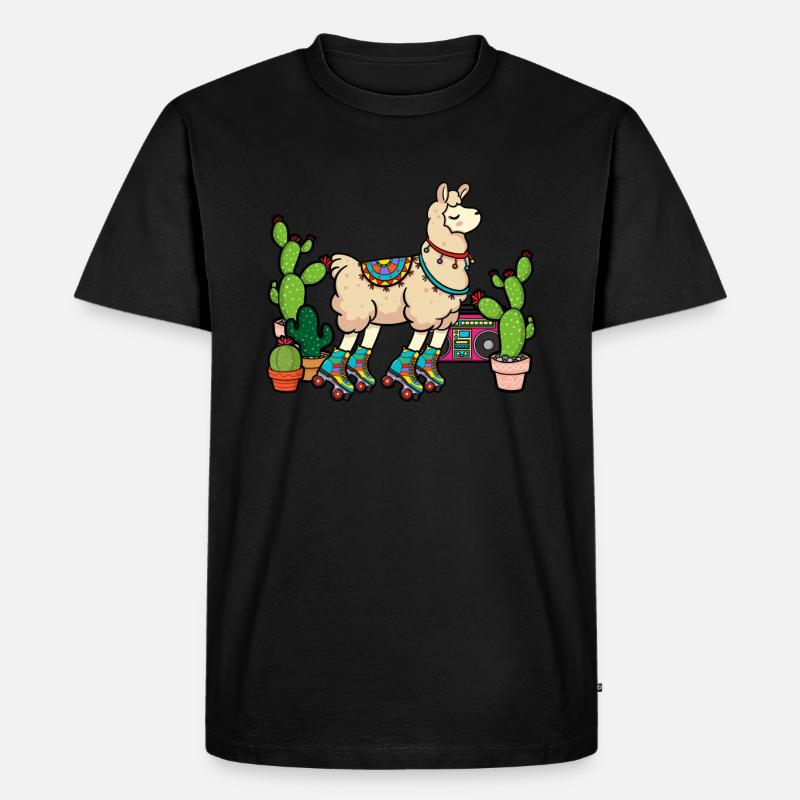 Llama Disco Roller Cactus - Männer Premium Bio T-Shirt - Schwarz