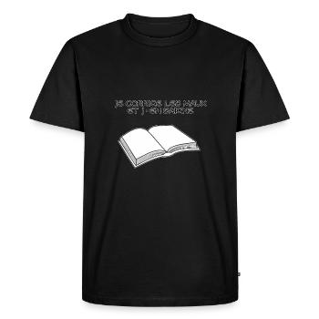 Je corrige les maux et j'en saigne - T-shirt Premium bio Homme - noir - Devant - Nico (187cm)