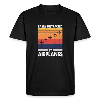 Facilement distrait par les avions Pilot Airplane Love - T-shirt Premium bio Homme - noir - Devant - Nico (187cm)