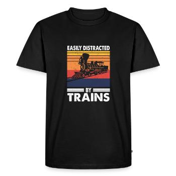 Facilement distrait par les trains trainspotter train fan - T-shirt Premium bio Homme - noir - Devant - Nico (187cm)