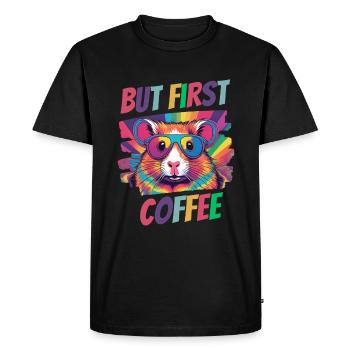 But first Coffee Hamster wakes up after coffee - Men's Premium Organic T-Shirt - black - Front - Nico (187cm)