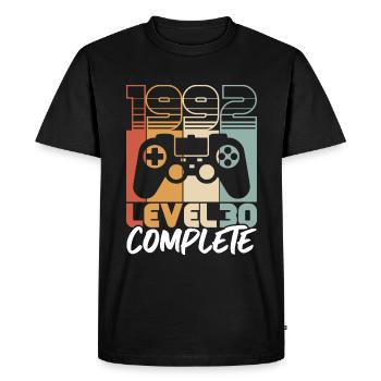 30 Anniversaire Né 1992 Niveau 30 Complet - T-shirt Premium bio Homme - noir - Devant - Nico (187cm)