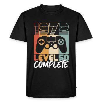 50 Anniversaire Né 1972 Niveau 50 Complet - T-shirt Premium bio Homme - noir - Devant - Nico (187cm)