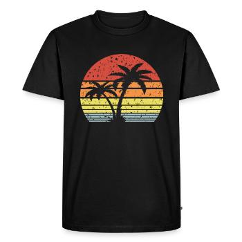 Retro Sun Palm Trees - Men's Premium Organic T-Shirt - black - Front - Nico (187cm)