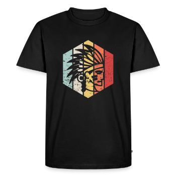 Chief Native American Feather Dress Shirt - Men's Premium Organic T-Shirt - black - Front - Nico (187cm)