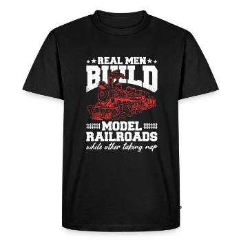 De vrais hommes construisent des chemins de fer miniatures - T-shirt Premium bio Homme - noir - Devant - Nico (187cm)