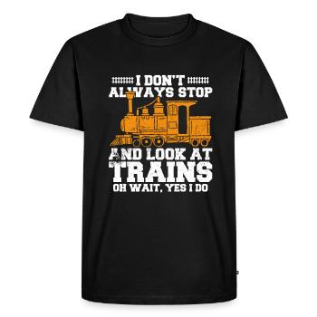 Je ne m’arrête pas toujours et je regarde les trains - T-shirt Premium bio Homme - noir - Devant - Nico (187cm)