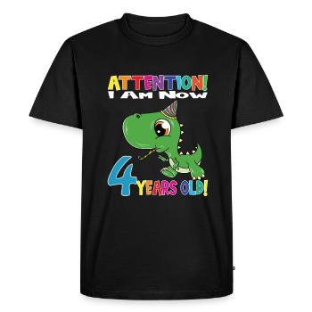 Dino Anniversaire J’ai maintenant 4 ans - T-shirt Premium bio Homme - noir - Devant - Nico (187cm)