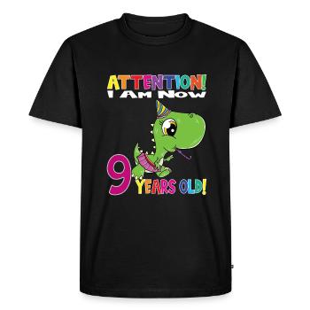 Dino Girl Anniversaire J’ai maintenant 9 ans - T-shirt Premium bio Homme - noir - Devant - Nico (187cm)