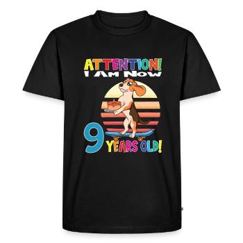 Anniversaire de chien J’ai maintenant 9 ans - T-shirt Premium bio Homme - noir - Devant - Nico (187cm)