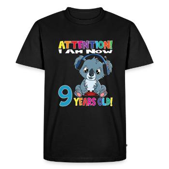 Anniversaire de koala J’ai maintenant 9 ans - T-shirt Premium bio Homme - noir - Devant - Nico (187cm)
