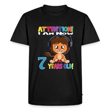 Dino Birthday I Am Now 7 Years Old - Men's Premium Organic T-Shirt - black - Front - Nico (187cm)