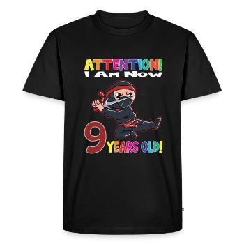 Anniversaire ninja boy J’ai maintenant 9 ans - T-shirt Premium bio Homme - noir - Devant - Nico (187cm)