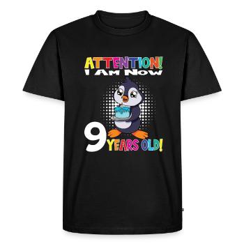 Anniversaire pingouin J’ai maintenant 9 ans - T-shirt Premium bio Homme - noir - Devant - Nico (187cm)