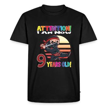 Anniversaire ninja boy J’ai maintenant 9 ans - T-shirt Premium bio Homme - noir - Devant - Nico (187cm)