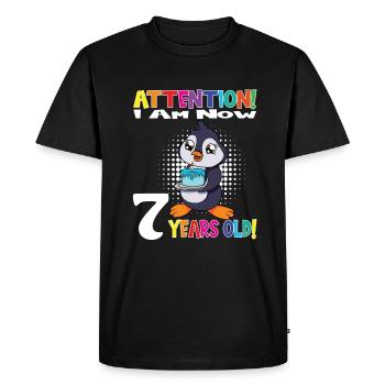 Penguin Birthday I Am Now 7 Years Old - Men's Premium Organic T-Shirt - black - Front - Nico (187cm)