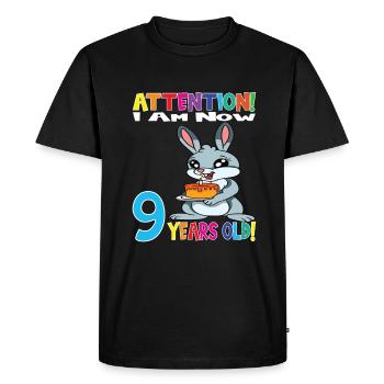 Anniversaire de lapin J’ai maintenant 9 ans - T-shirt Premium bio Homme - noir - Devant - Nico (187cm)