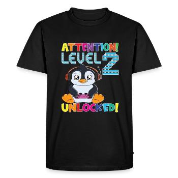 Attention Level 2 Unlocked Birthday - Men's Premium Organic T-Shirt - black - Front - Nico (187cm)