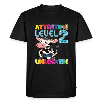 Attention Level 2 Unlocked Birthday - Men's Premium Organic T-Shirt - black - Front - Nico (187cm)