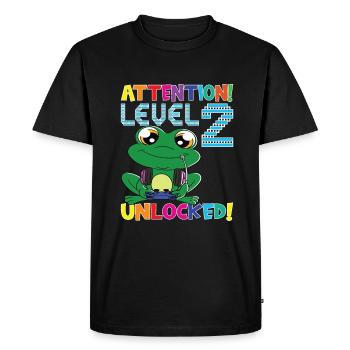 Attention Level 2 Unlocked Birthday - Men's Premium Organic T-Shirt - black - Front - Nico (187cm)