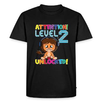 Attention Level 2 Unlocked Birthday - Men's Premium Organic T-Shirt - black - Front - Nico (187cm)