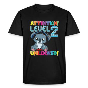 Attention Level 2 Unlocked Birthday - Men's Premium Organic T-Shirt - black - Front - Nico (187cm)