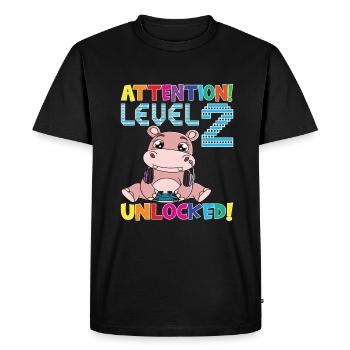 Attention Level 2 Unlocked Birthday - Men's Premium Organic T-Shirt - black - Front - Nico (187cm)