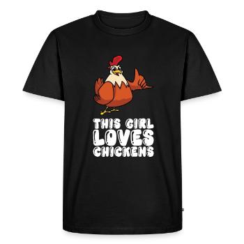 Cette fille aime les poulets - T-shirt Premium bio Homme - noir - Devant - Nico (187cm)