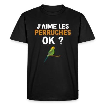 Perruches Humour Animaux De Compagnie - T-shirt Premium bio Homme - noir - Devant - Nico (187cm)
