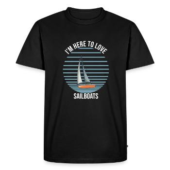 Voilier Je suis ici pour aimer les voiliers - T-shirt Premium bio Homme - noir - Devant - Nico (187cm)