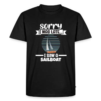Voilier désolé d’être en retard, j’ai vu un voilier - T-shirt Premium bio Homme - noir - Devant - Nico (187cm)