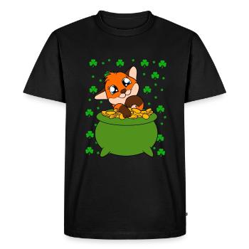Cute Fox Clover St. Patrick's Day - Men's Premium Organic T-Shirt - black - Front - Nico (187cm)