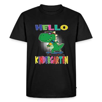 Hello Kindergarten Skateboarding Dino - Men's Premium Organic T-Shirt - black - Front - Nico (187cm)