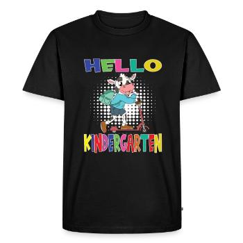 Hello Kindergarten Cow With Scooter - Men's Premium Organic T-Shirt - black - Front - Nico (187cm)
