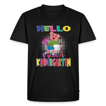 Hello Kindergarten Pig With Scooter - Men's Premium Organic T-Shirt - black - Front - Nico (187cm)