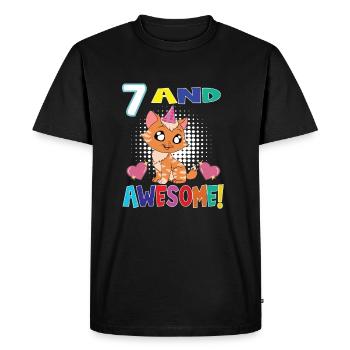 7 And Awesome Birthday Cat - Men's Premium Organic T-Shirt - black - Front - Nico (187cm)