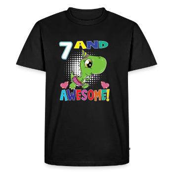 7 Et génial anniversaire T Rex Girl Dinosaur - T-shirt Premium bio Homme - noir - Devant - Nico (187cm)