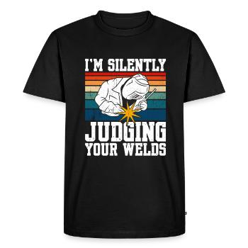 Je juge silencieusement vos soudures - T-shirt Premium bio Homme - noir - Devant - Nico (187cm)