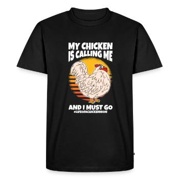 Mon poulet m’appelle et je dois partir - T-shirt Premium bio Homme - noir - Devant - Nico (187cm)