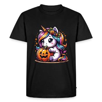 Halloween Licorne Citrouille d’Halloween - T-shirt Premium bio Homme - noir - Devant - Nico (187cm)