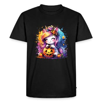 Halloween Licorne Citrouille d’Halloween - T-shirt Premium bio Homme - noir - Devant - Nico (187cm)